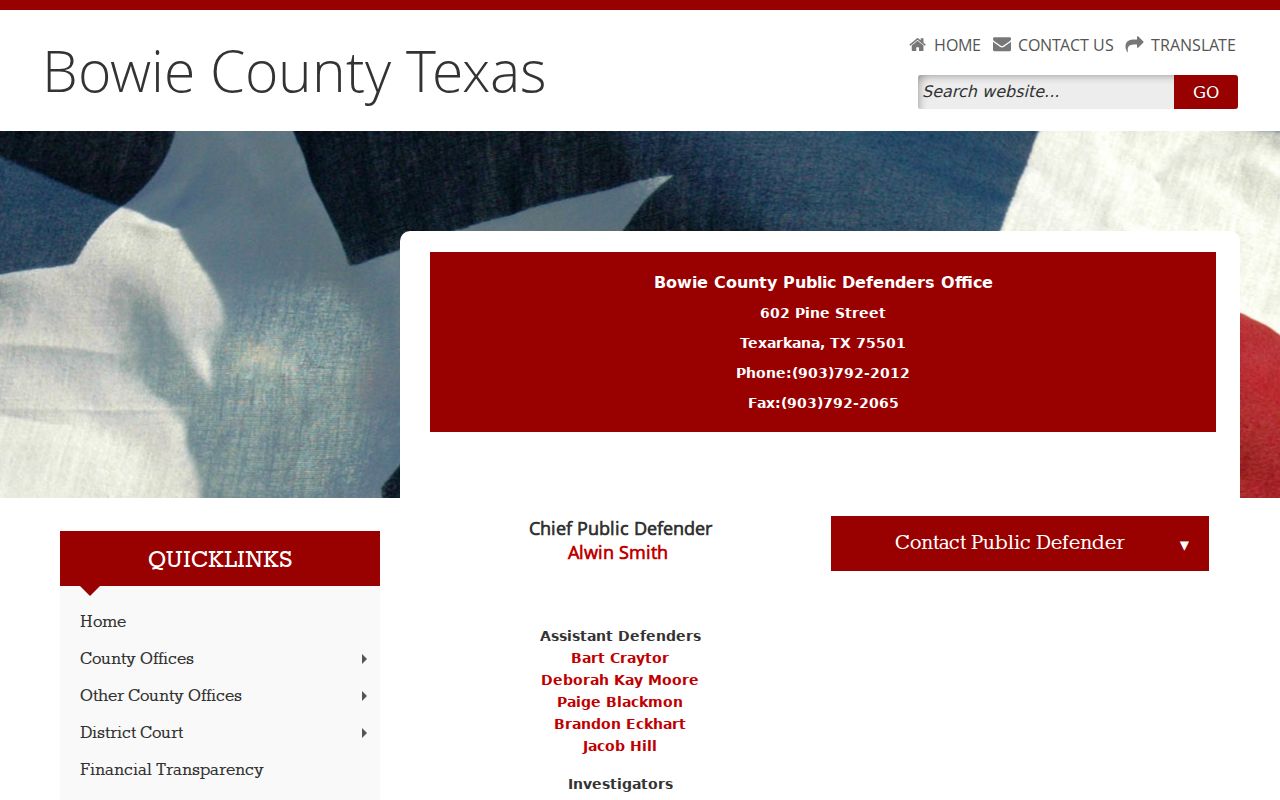Bowie County criminal case Public Defender office information