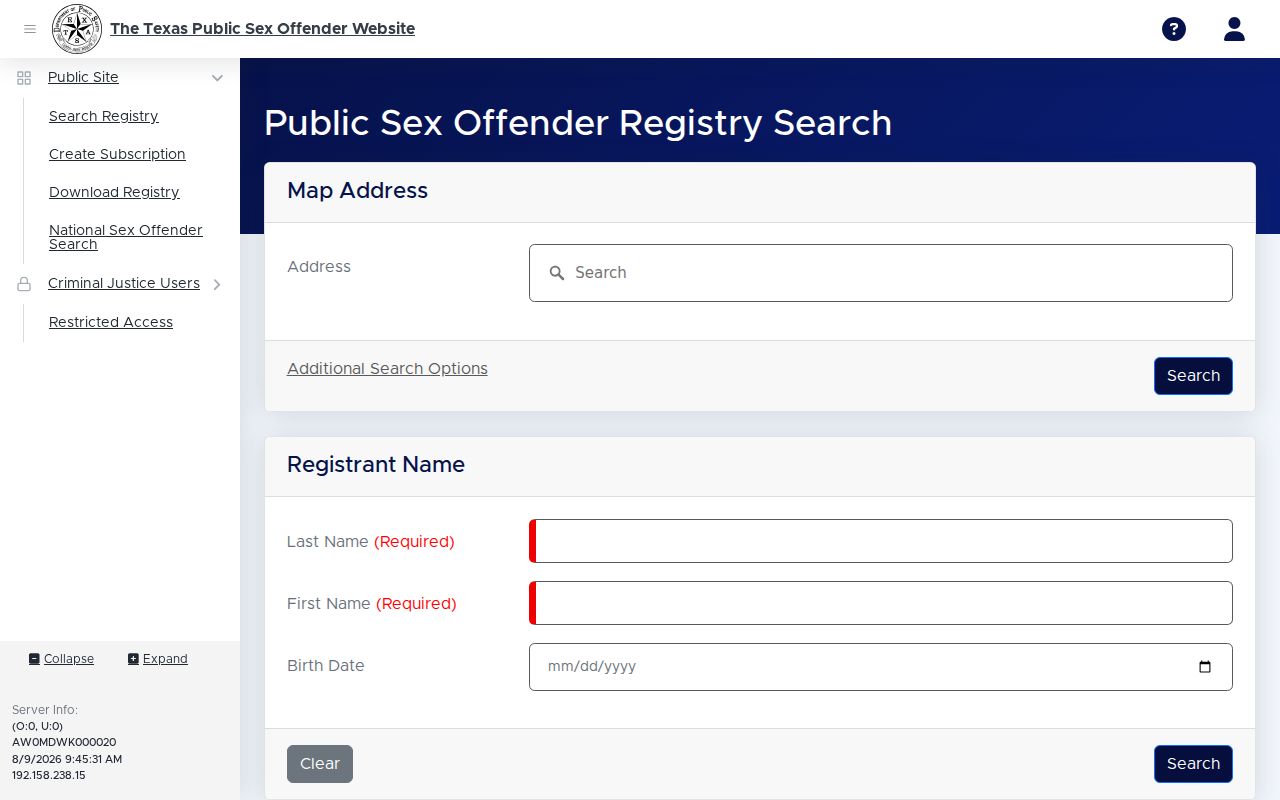 Bowie County sex offender lookup on the Texas registry search