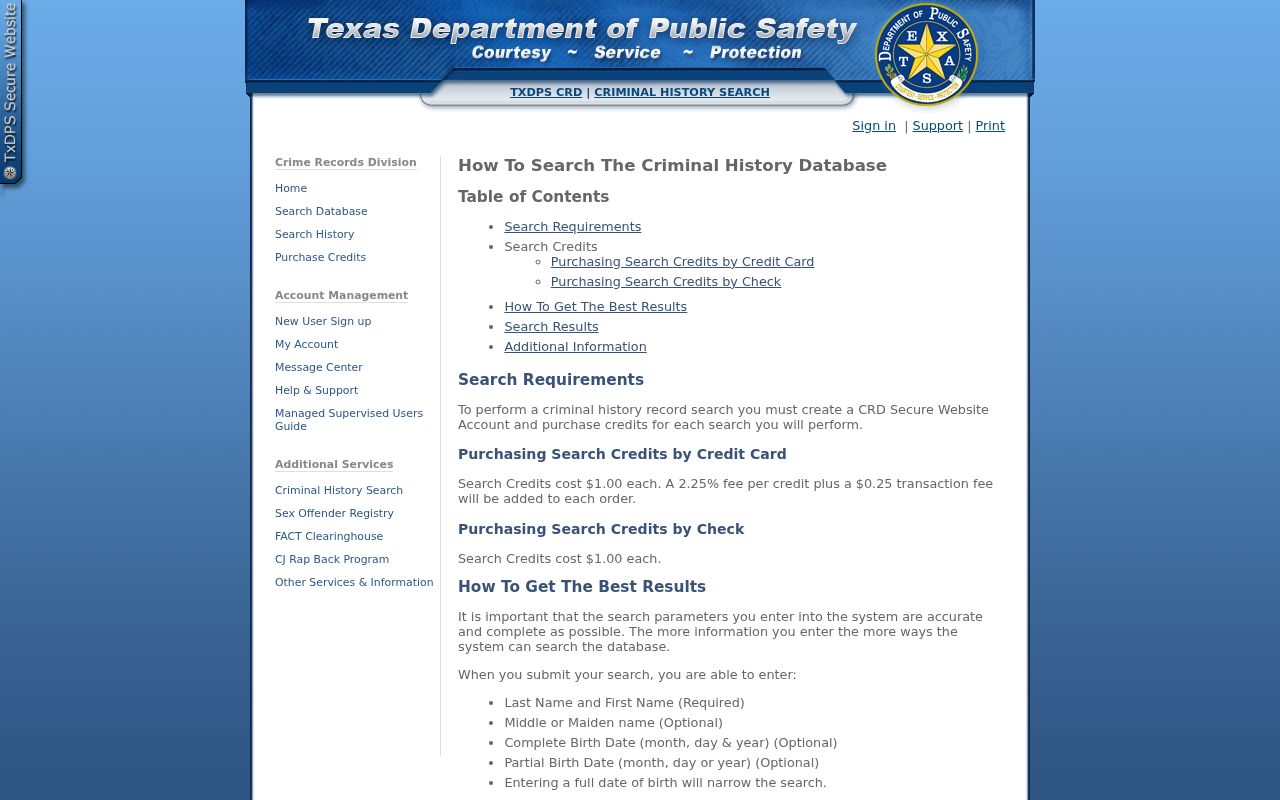 Bowie County criminal history Texas DPS search instructions
