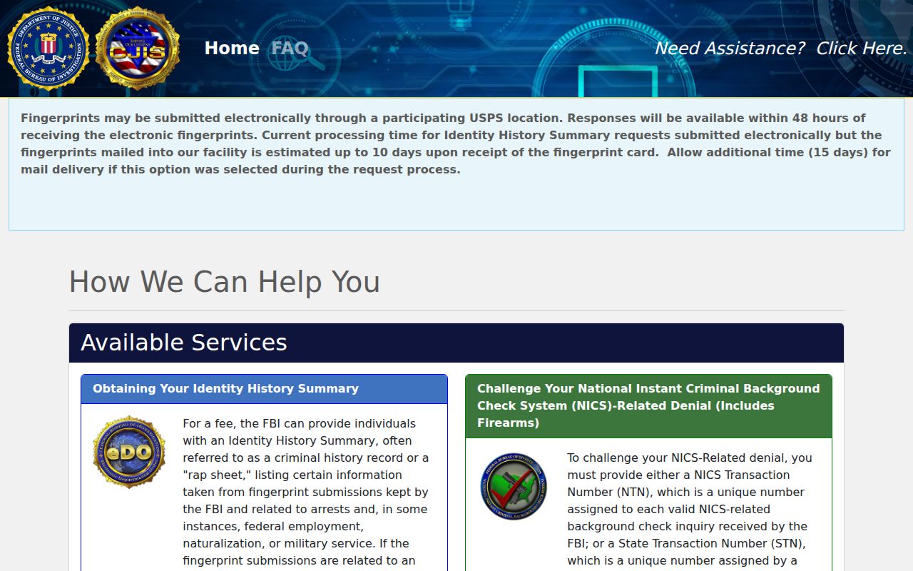 Bowie County criminal history FBI identity review portal