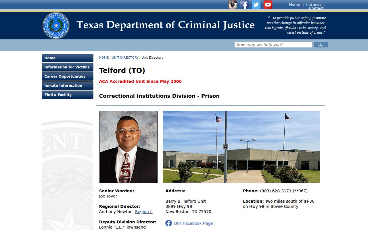 Bowie County criminal history Telford Unit profile